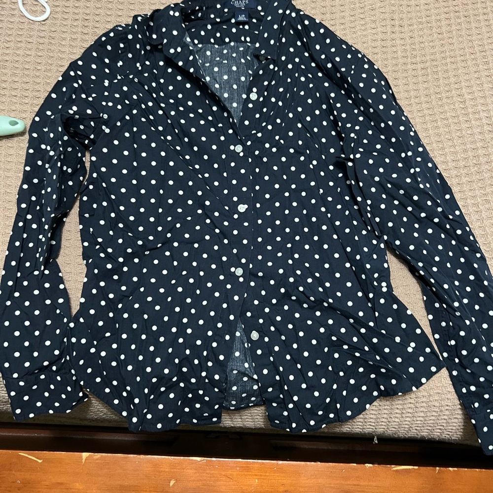 Chaps Navy and White Polka Dot Blouse